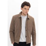 Erkek Slim Fit Dar Kesim Çift Cepli Çıtçıt Kapamalı Kahverengi Mont