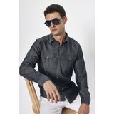 Erkek Slim Fit Dar Kesim Denim Kot Yıkamalı Çift Cepli İndigo Spor Yaka Gömlek