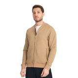 Erkek Slim Fit Dar Kesim Dik Yaka Uzun Fermuarlı Düz Hırka Camel M