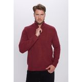 Erkek Slim Fit Dar Kesim Fermuarlı Bordo Dik Yaka Triko Kazak