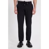 Erkek Slim Fit Dar Kesim Gofre Kumaş Beli Bağcıklı Çizgili Siyah Pantolon