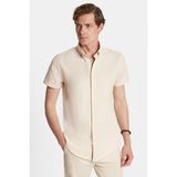 Erkek Slim Fit Dar Kesim Kısa Kollu Spor Yaka Oxford Doku Pamuklu bej Gömlek