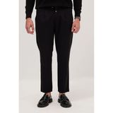 Erkek Slim Fit Dar Kesim Lastikli Bağcık Detaylı Siyah Pantolon