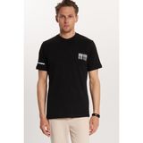Erkek Slim Fit Dar Kesim Pamuklu Düz Basic Baskılı Bisiklet Yaka Siyah Tişört