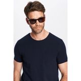 Erkek Slim Fit Dar Kesim Pamuklu Likralı Esnek Kumaş Basic Lacivert Bisiklet Yaka Tişört