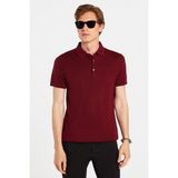 Erkek Slim Fit Dar Kesim Pamuklu Örme Triko Bordo Polo Yaka Tişört