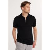 Erkek Slim Fit Dar Kesim Pamuklu Örme Triko Fermuarlı Siyah Polo Yaka Tişört