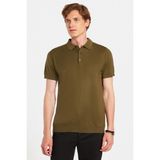 Erkek Slim Fit Dar Kesim Pamuklu Örme Triko Haki Polo Yaka Tişört