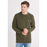 Erkek Slim Fit Dar Kesim Pamuklu Selanik Kumaş bisiklet Yaka haki Sweatshirt