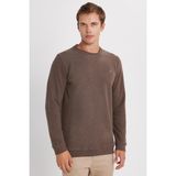 Erkek Slim Fit Dar Kesim Pamuklu Selanik Kumaş bisiklet Yaka kahverengi Sweatshirt