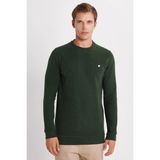 Erkek Slim Fit Dar Kesim Pamuklu Selanik Kumaş Bisiklet Yaka Yeşil Sweatshirt