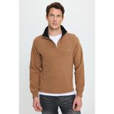 Erkek Slim Fit Dar Kesim Pamuklu Selanik Kumaş Dik Yaka Kiremit Sweatshirt