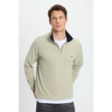 Erkek Slim Fit Dar Kesim Pamuklu Selanik Kumaş Dik Yaka Mint Sweatshirt