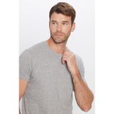 Erkek Slim Fit Dar Kesim Pamuklu Yumuşak Doku Likralı Esnek Kumaş Basic Gri Bisiklet Yaka Tişört