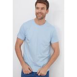 Erkek Slim Fit Dar Kesim Pamuklu Yumuşak Doku Likralı Esnek Kumaş Basic Mavi Bisiklet Yaka Tişört