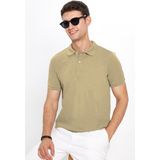 Erkek Slim Fit Dar Kesim Pamuklu Yumuşak Dokulu Serin Tutan Kumaş Düz Pike Bej Polo Yaka Tişört