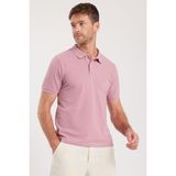 Erkek Slim Fit Dar Kesim Pamuklu Yumuşak Dokulu Serin Tutan Kumaş Düz Pike Lila Polo Yaka Tişört