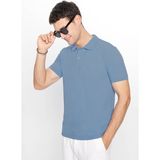 Erkek Slim Fit Dar Kesim Pamuklu Yumuşak Dokulu Serin Tutan Kumaş Düz Pike Mavi Polo Yaka Tişört - 3XL