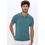 Erkek Slim Fit Dar Kesim Pamuklu Yumuşak Dokulu Serin Tutan Kumaş Düz Pike Mavi Polo Yaka Tişört - XS