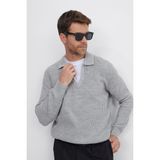 Erkek Slim Fit Dar Kesim Polo Yaka Gri Kazak
