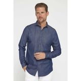Erkek Slim Fit Dar Kesim Uzun Kollu %100 Pamuk Denim Kot Lacivert Gömlek