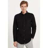 Erkek Slim Fit Dar Kesim Uzun Kollu Denim Kot Çift Cep Çıtçıtlı Siyah Gömlek
