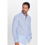 Erkek Slim Fit Dar Kesim Uzun Kollu Keten Premium Seri Düğmeli Yaka Spor Mavi Gömlek