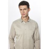 Erkek Slim Fit Dar Kesim Uzun Kollu Pamuklu Saten Taş Renk Gömlek
