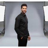 Erkek Slim Fit Dar Kesim Uzun Kollu Poplin Gömlek - Siyah