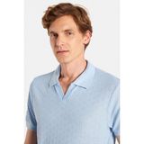 Erkek Slim Fit Dar Kesim Viskon Kumaş Desenli Düz Pike Düğmesiz Açık Mavi Polo Yaka Tişört