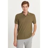 Erkek Slim Fit Dar Kesim Viskon Kumaş Desenli Düz Pike Düğmesiz Haki Polo Yaka Tişört