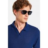 Erkek Slim Fit Dar Kesim Viskon Kumaş Desenli Düz Pike Düğmesiz Lacivert Polo Yaka Tişört