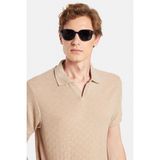 Erkek Slim Fit Dar Kesim Viskon Kumaş Desenli Düz Pike Düğmesiz Vizon Polo Yaka Tişört