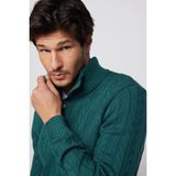 Erkek Slim Fit Dar Kesim Yumuşak Dokulu Desenli Dik Yaka Düğmeli Triko Yeşil Kazak