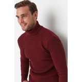 Erkek Slim Fit Dar Kesim Yumuşak Dokulu Tüylenmeyen Bordo Tam Balıkçı Yaka Triko Kazak
