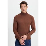 Erkek Slim Fit Dar Kesim Yumuşak Dokulu Tüylenmeyen Kahverengi Yarım Balıkçı Yaka Triko Kazak
