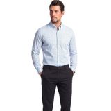 Erkek Slim Fit Desenli Pamuklu Uzun Kollu Mavi Gömlek 26413272-G60