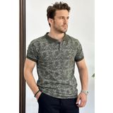 Erkek Slim Fit Desenli Polo Yaka Tişört Haki Yeşil Edw153