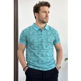 Erkek Slim Fit Desenli Polo Yaka Tişört Mavi Edw153