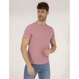 Erkek Slim Fit Dokulu Bisiklet Yaka Tişört-Gül Kurusu