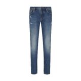 Erkek Slim Fit Eskitme Desenli Esnek Pamuklu Dar Paça Denim Mavi Jeans EM000121 AF17795-MB002