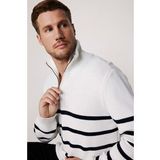 Erkek Slim Fit Fermuarlı Dik Yaka Çizgili Pamuklu Kazak