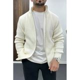 Erkek Slim Fit Fermuarlı Hırka Ekru Edw434