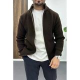 Erkek Slim Fit Fermuarlı Hırka Kahverengi Edw434