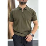 Erkek Slim Fit Fermuarlı Polo Yaka Tişört Haki Edw452