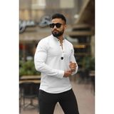 Erkek Slim-Fit Hakim Yaka Gofre Dokulu Premium Basic Gömlek - Beyaz