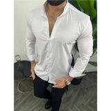 Erkek Slim Fit Hakim Yaka Likralı Gömlek | Modern Kesim - Beyaz