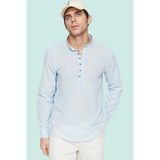 Erkek Slim Fit Hakim Yaka Pamuklu Keten Görünümlü Gömlek Günlük Kullanım Dayanıklı Malzeme - XS - Mavi