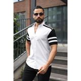 Erkek Slim-Fit Hakim Yaka Şerit Detaylı Lüks Gömlek - 2XL - Beyaz