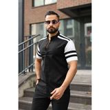 Erkek Slim-Fit Hakim Yaka Şerit Detaylı Lüks Gömlek - 3XL - Siyah